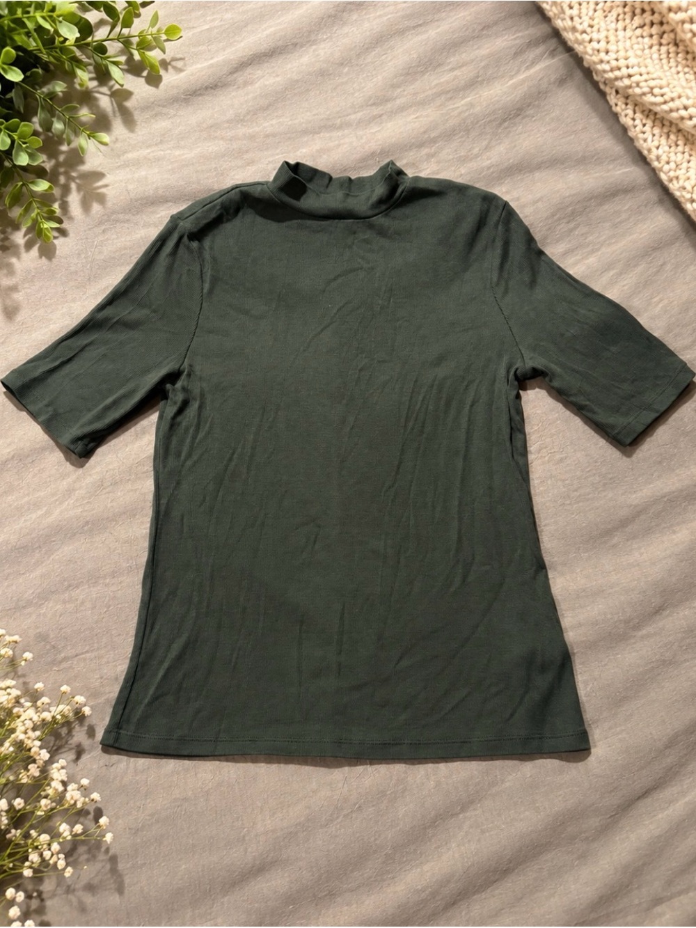 a new day Dark Green Mock Neck Short Sleeve Top